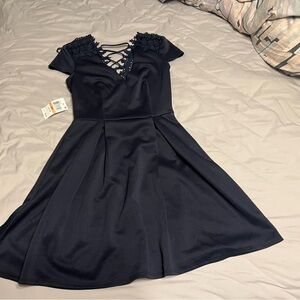 B Darlin Midnight Blue Lace-Up Mini Dress 3/4